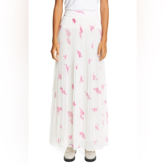 Ganni Rose Print Pleated Georgette Maxi Skirt - Picture 1 of 6